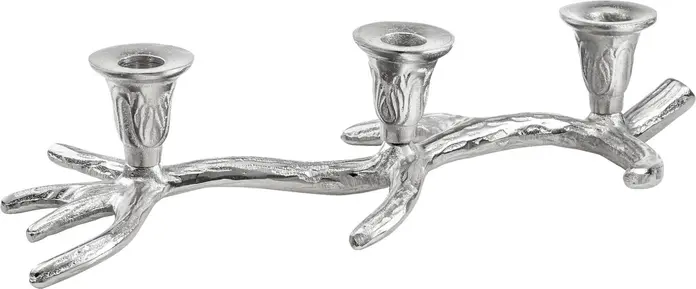 Vega Dilan Taper Candle Holder, Antler Design, Aluminum, Silver, 3 Candle Sockets, 39 x 16 x 8 cm