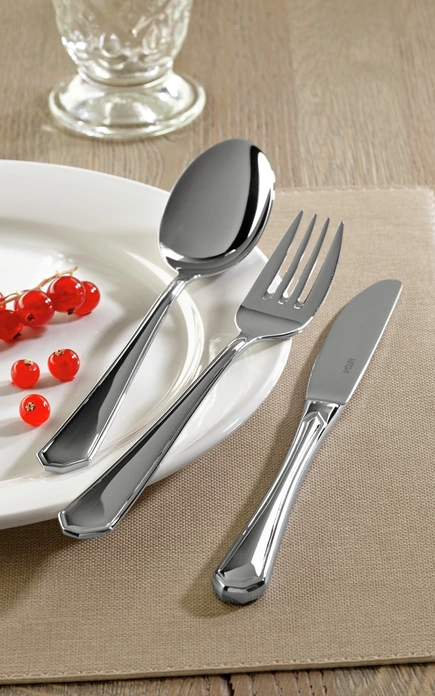 VEGA Tunis Table Knife, 13/0 Chrome Stainless Steel, Mirror Polished, Classic Relief Design, 22.1 cm, Silver