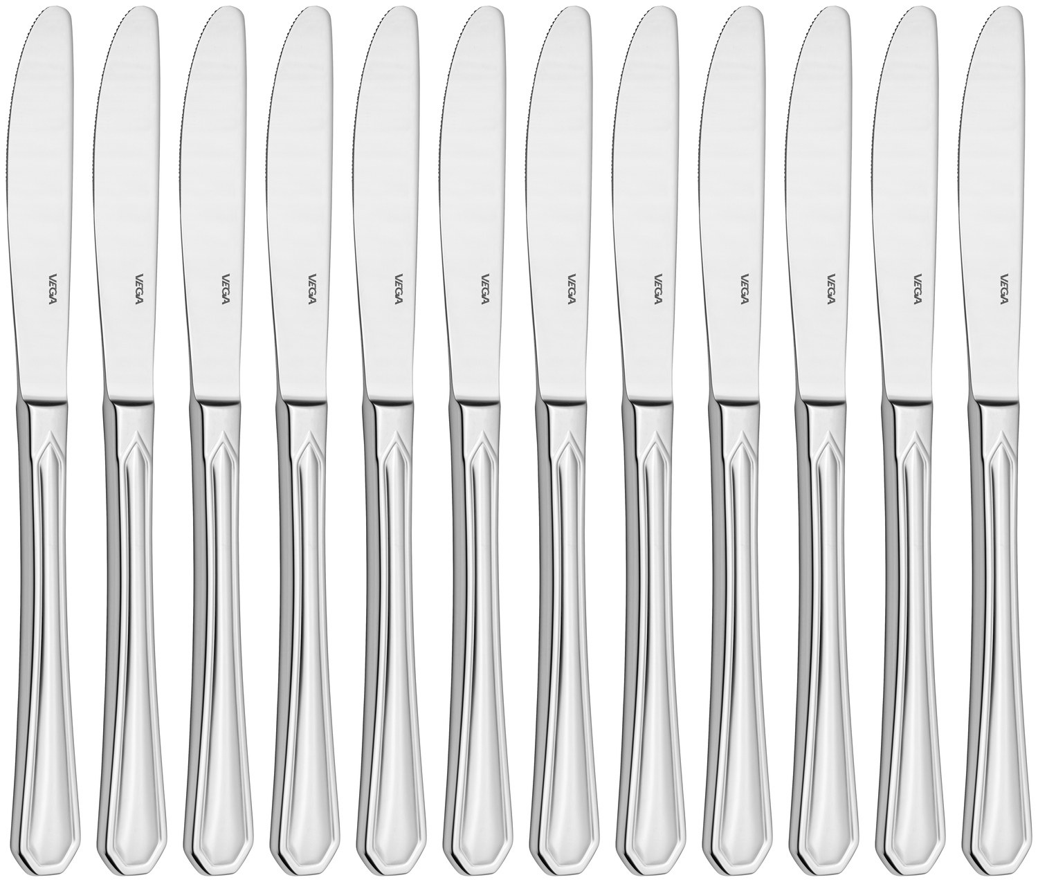 VEGA Tunis Table Knife, 13/0 Chrome Stainless Steel, Mirror Polished, Classic Relief Design, 22.1 cm, Silver
