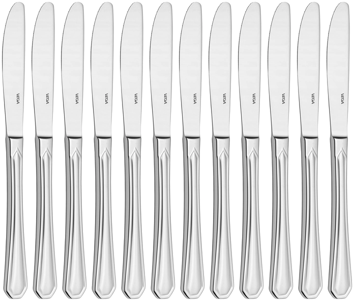 VEGA Tunis Table Knife, 13/0 Chrome Stainless Steel, Mirror Polished, Classic Relief Design, 22.1 cm, Silver