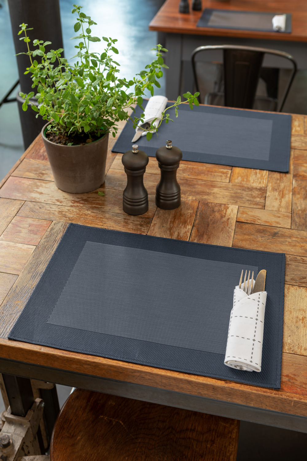 Seturi de masă ERWIN M. Puris, Albastru, Design Atlas Weave, PVC și Poliester, 33 x 45 cm, Lavabile cu Lavetă Umedă, Utilizare Interior și Exterior