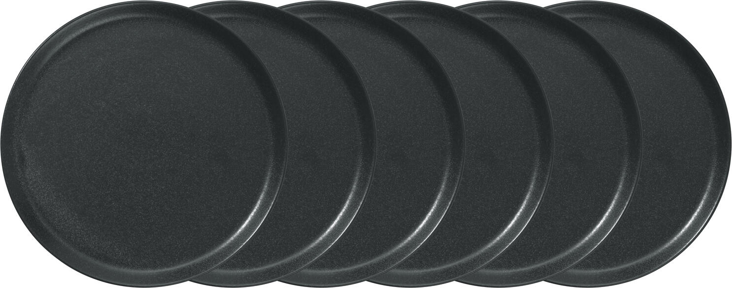 LUSINI Masca Professional Pizza Plate, 4 pieces, Robust Porcelain with Matt Black Glaze, Round Dish for Pizza and Tarte Flambée, Dishwasher and Microwave Safe
