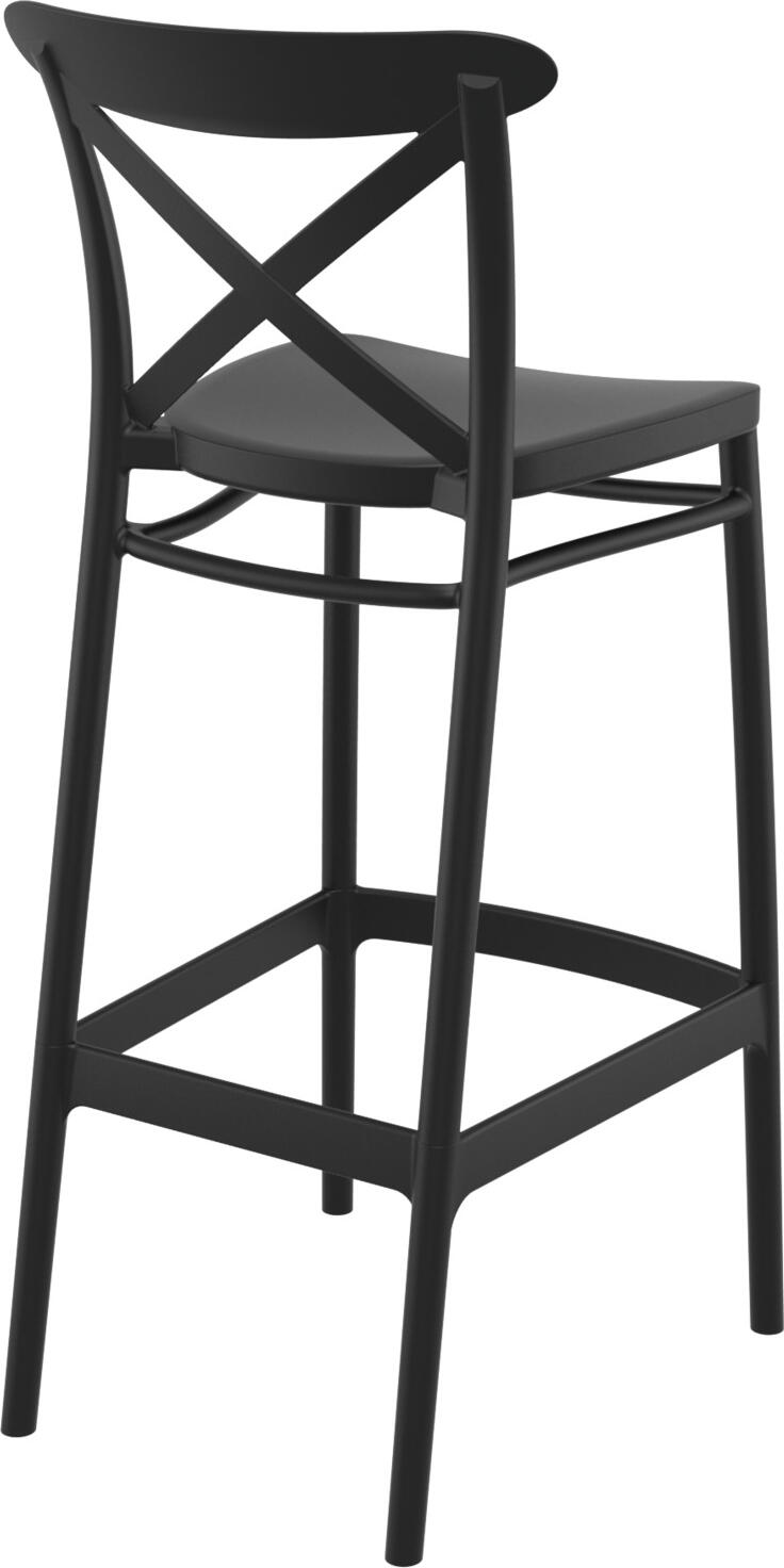 Siesta Cross Bar Stool, Recyclable Plastic, Weatherproof and UV Resistant, Indoor and Outdoor Use, Stackable, Black, 45x52x106 cm