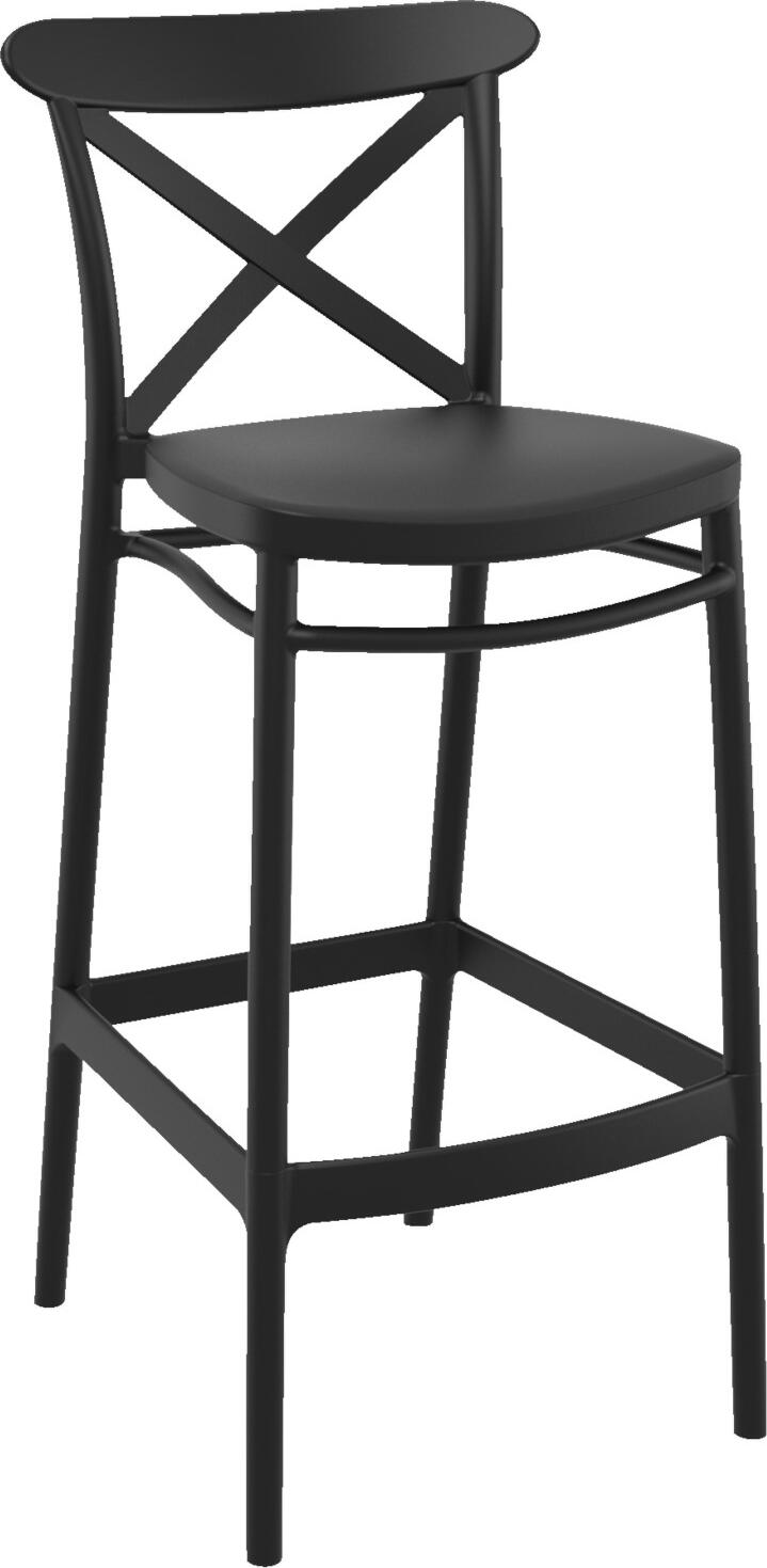 Siesta ISILPLAST PLASTIK SAN.VE TIC.A.S. Bar chair Cross Barstuhl Cross Bar chair Cross; 45x52x106 cm (WxDxH); black; 4 piece / pack Barstuhl Cross; 45x52x106 cm (BxTxH); schwarz; 4 Stück / Pack Bar chair Cross made of recyclable plastic. Particularly lightweight and robust. Stackable up to five chairs. Suitable for indoor and outdoor use. Delivery is assembled. Please order matching chair at the same time. Barstuhl Cross aus recylebarem Kunststoff. Besonders leicht und robust. Bis zu fünf Stühle stapelbar. Für den Innen und Außenbereich geeignet. Lieferung erfolgt montiert. Passenden Stuhl gleich mitbestellen.