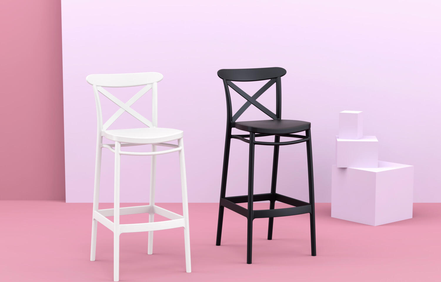 Siesta Cross Bar Stool, Recyclable Plastic, Weatherproof and UV Resistant, Indoor and Outdoor Use, Stackable, Black, 45x52x106 cm