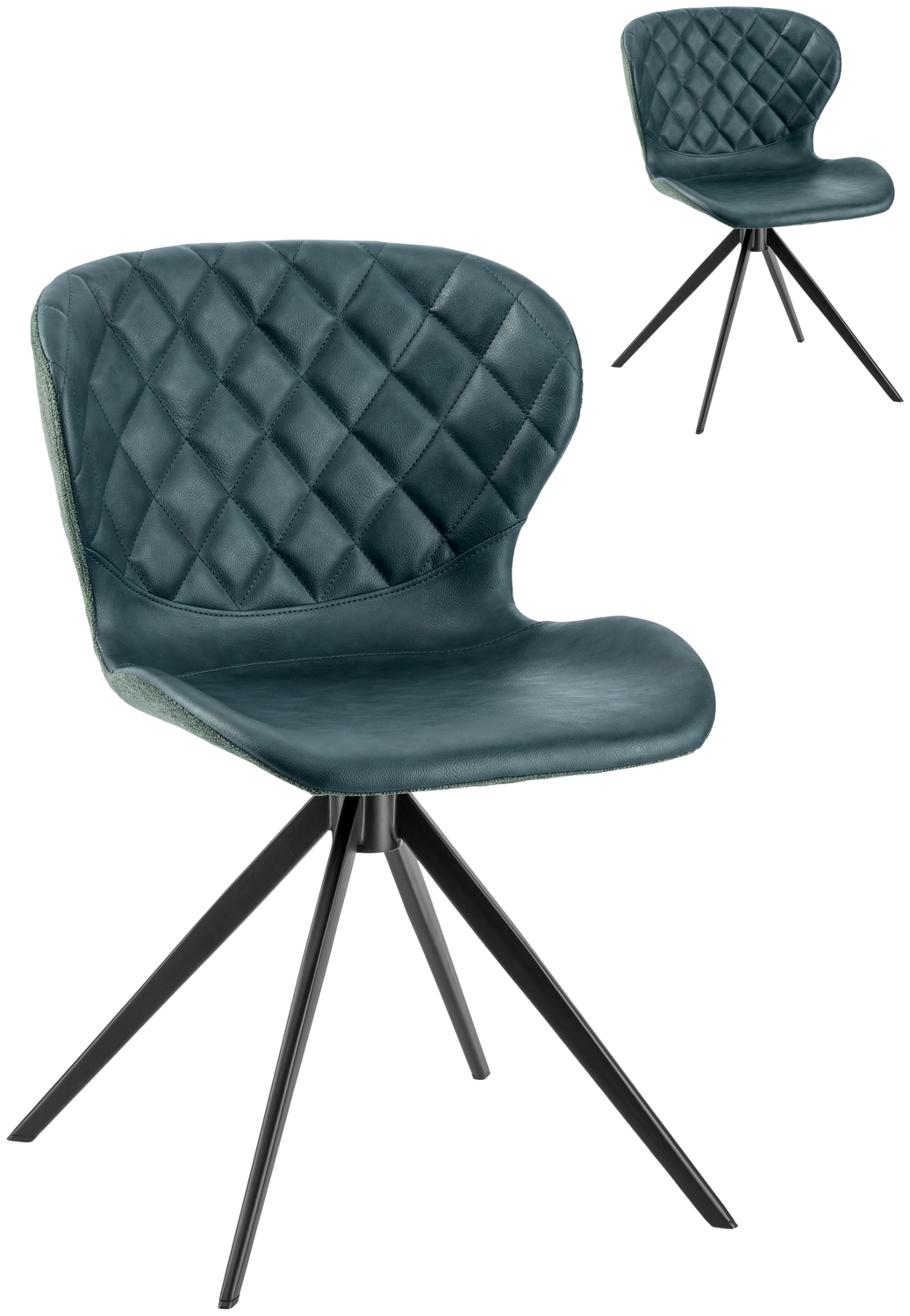 Scaun cu scoica tapitat VEGA Kansas, Piele Artificiala si Material Textil, Cadru din Otel Vopsit in Negru, 49x56x78 cm, Suport Max 160 kg