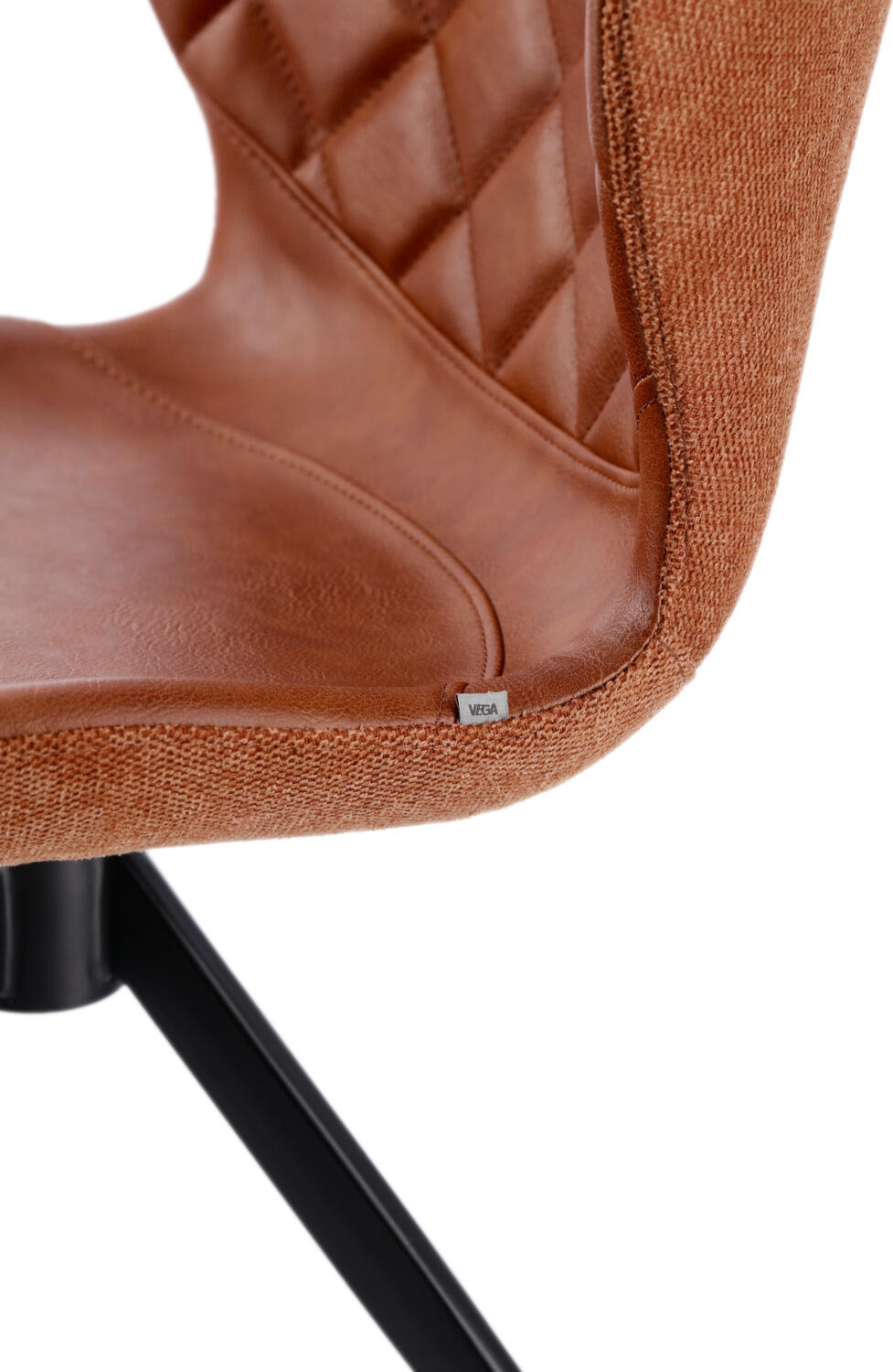 VEGA Kansas Upholstered Shell Chair, Ergonomic Imitation Leather and Polyester, Black Powder-Coated Steel Frame, 49x56x78 cm, 160 kg Max Load