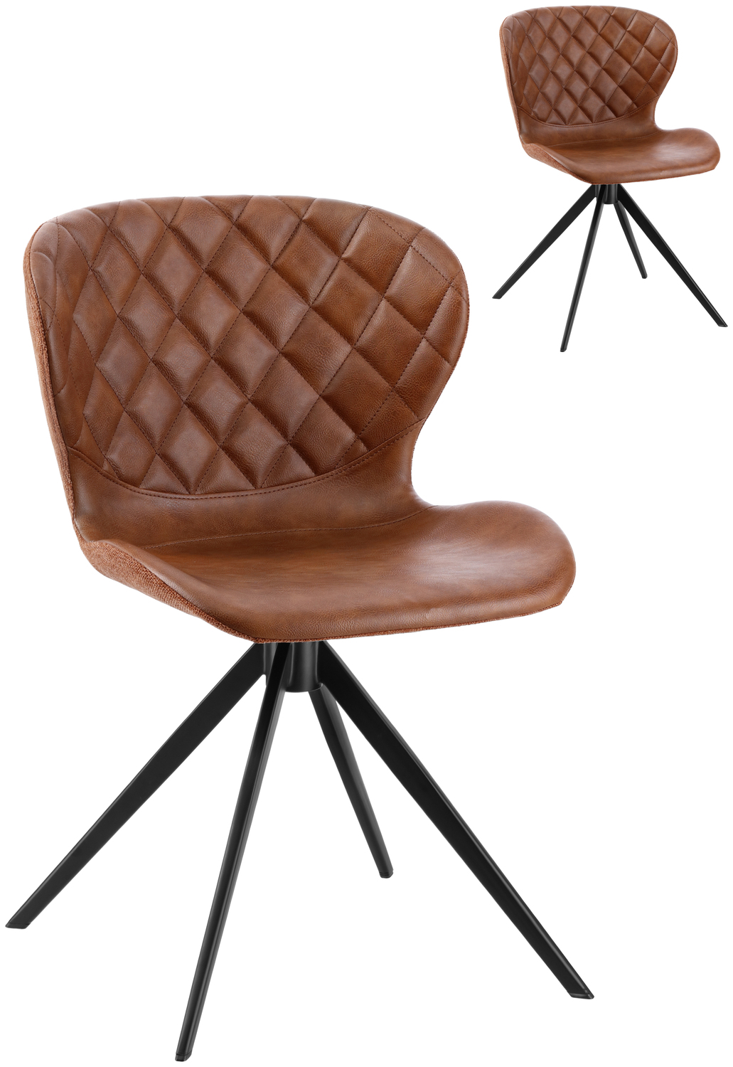 VEGA Kansas Upholstered Shell Chair, Ergonomic Imitation Leather and Polyester, Black Powder-Coated Steel Frame, 49x56x78 cm, 160 kg Max Load