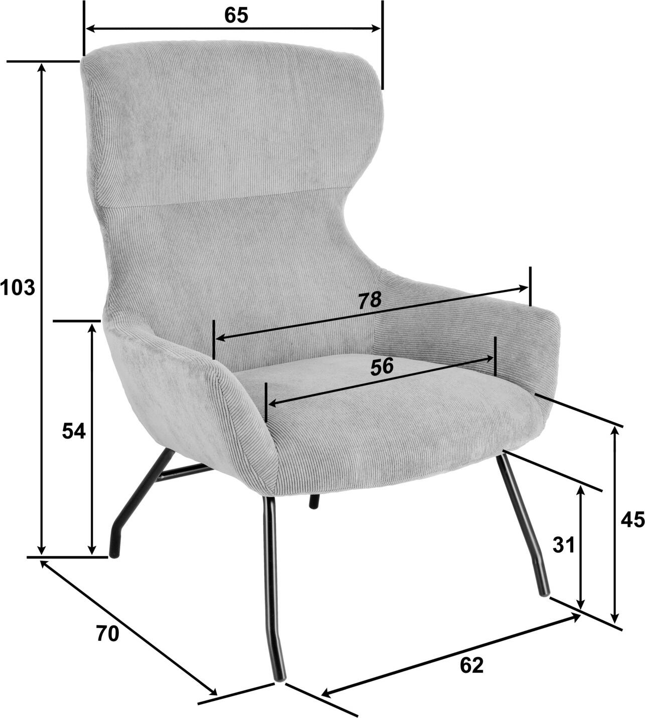 VEGA Malin Wing Chair, Green Corduroy Upholstery, Powder-Coated Steel Frame, Fire-Retardant, 75x77x103 cm, Vintage Style