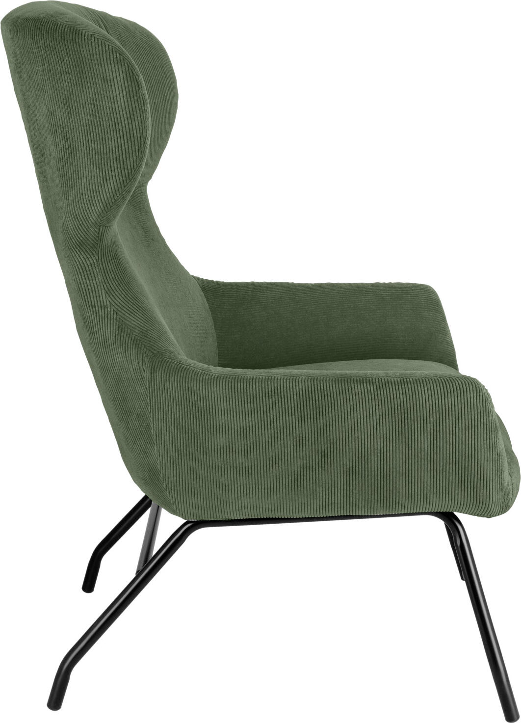 VEGA Malin Wing Chair, Green Corduroy Upholstery, Powder-Coated Steel Frame, Fire-Retardant, 75x77x103 cm, Vintage Style