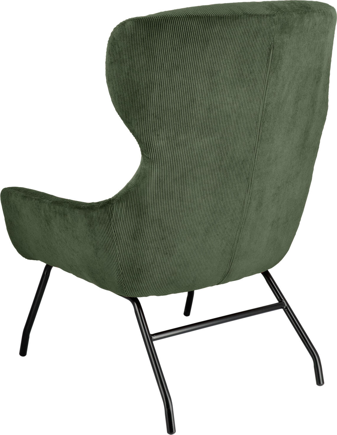 VEGA Malin Wing Chair, Green Corduroy Upholstery, Powder-Coated Steel Frame, Fire-Retardant, 75x77x103 cm, Vintage Style