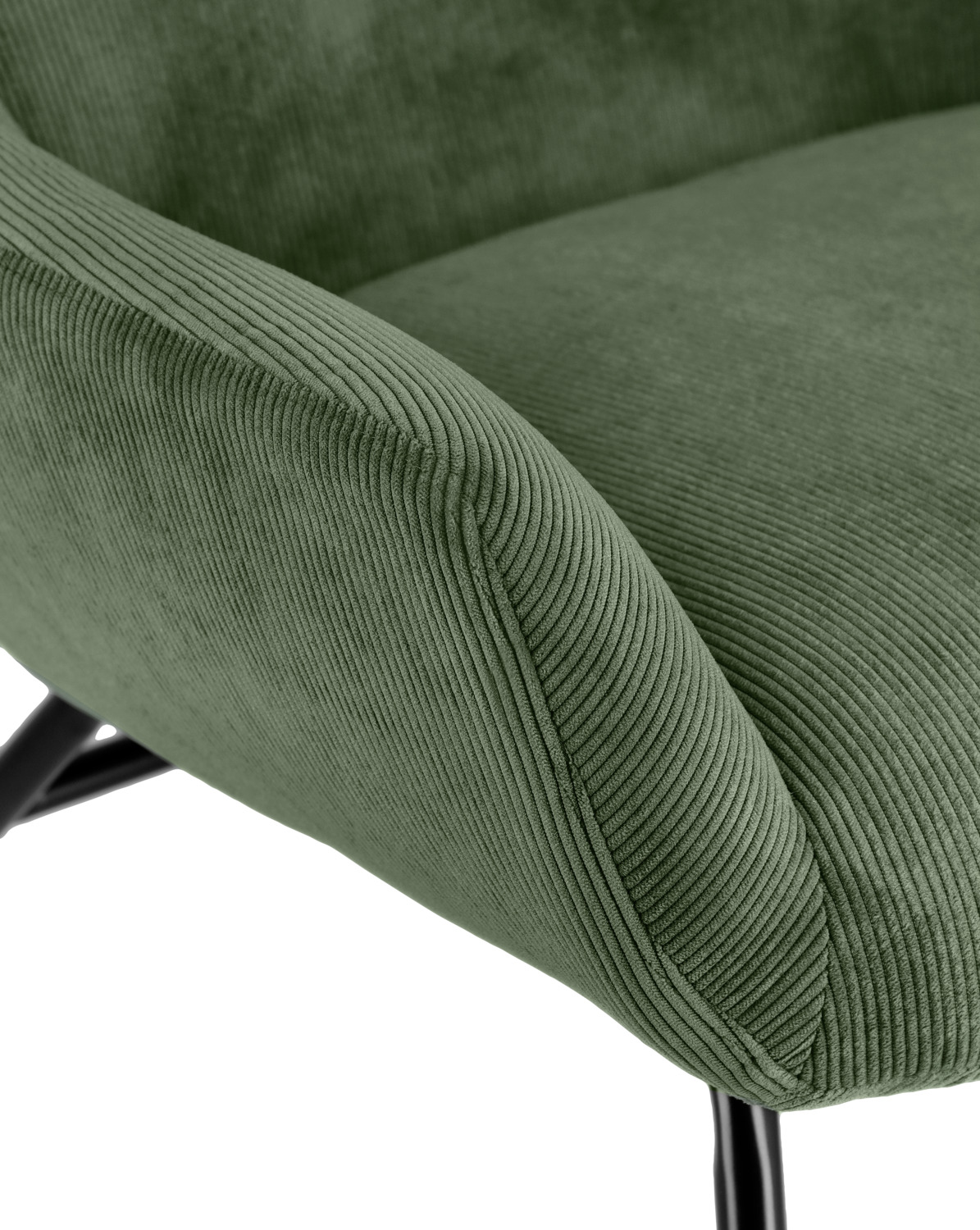 VEGA Malin Wing Chair, Green Corduroy Upholstery, Powder-Coated Steel Frame, Fire-Retardant, 75x77x103 cm, Vintage Style