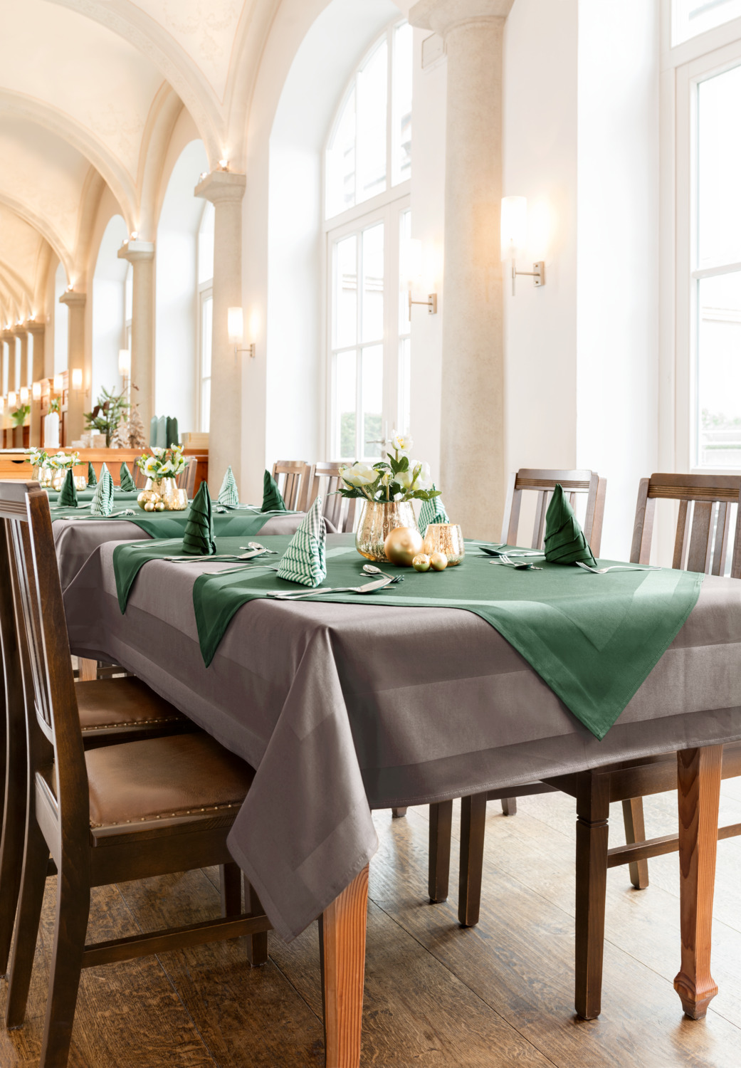 ERWIN M. LUSINI Ambiente Square Tablecloth, 100% Cotton Full Twist Damask, 130 x 130 cm, Stone-grey, OEKO-TEX Standard 100, Mercerized Durable Fabric
