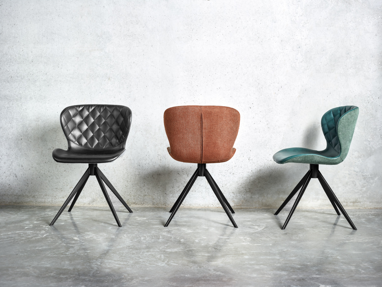 VEGA Kansas Upholstered Shell Chair, Ergonomic Imitation Leather and Polyester Seat with Diamond Stitching, Black Powder-Coated Steel Frame