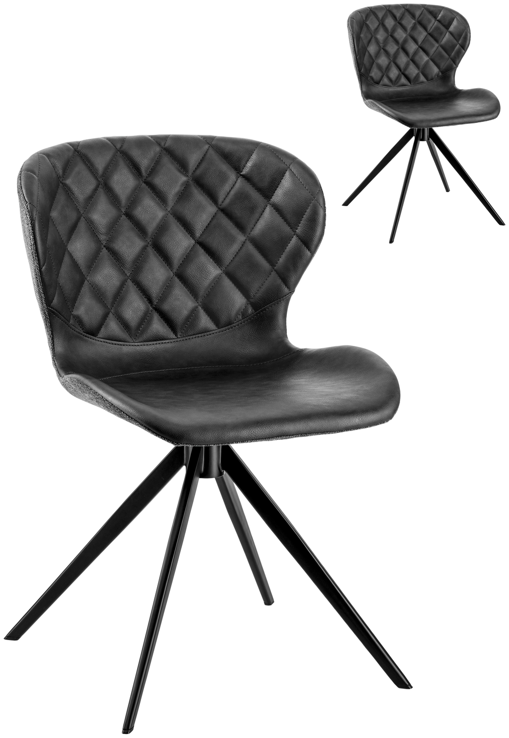 VEGA Kansas Upholstered Shell Chair, Ergonomic Imitation Leather and Polyester Seat with Diamond Stitching, Black Powder-Coated Steel Frame
