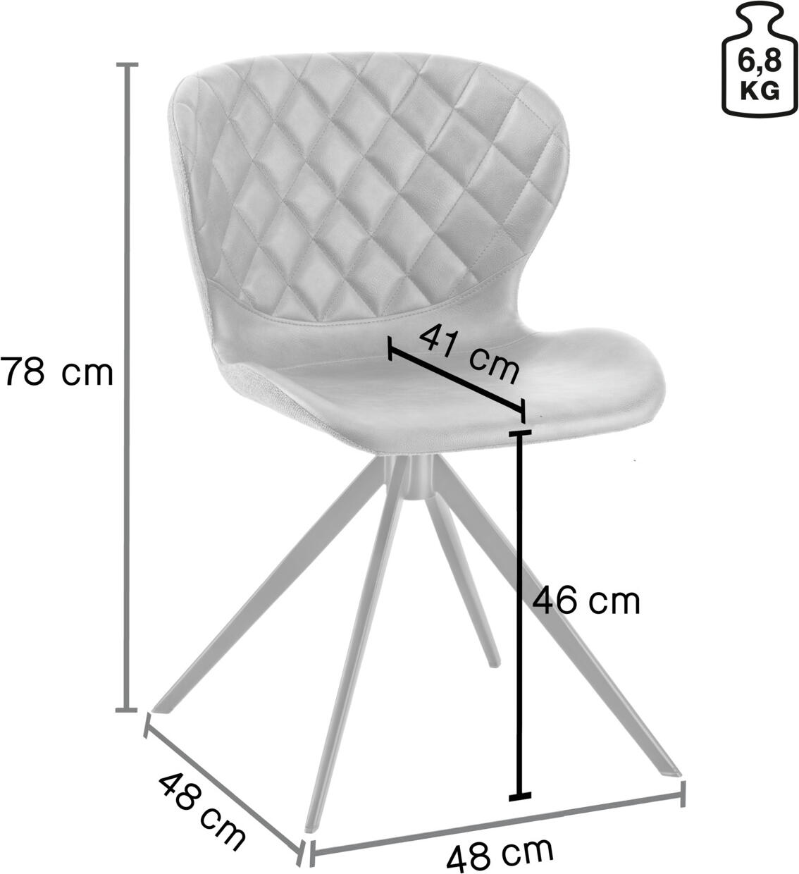 VEGA Kansas Upholstered Shell Chair, Ergonomic Imitation Leather and Polyester Seat with Diamond Stitching, Black Powder-Coated Steel Frame