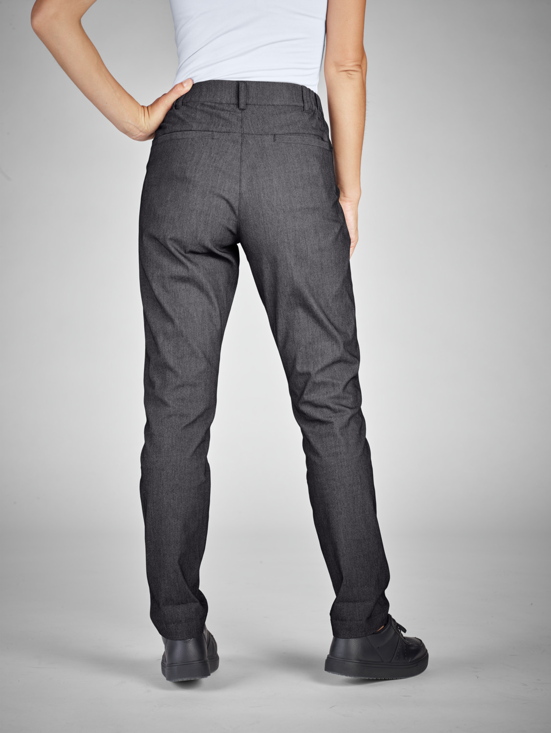 Jobeline Joggfit Women's Chef Trousers, Breathable Stretch Technical Fabric, Cotton Blend with Pleats and Tapered Legs, Grey Mottled, Size EU 40