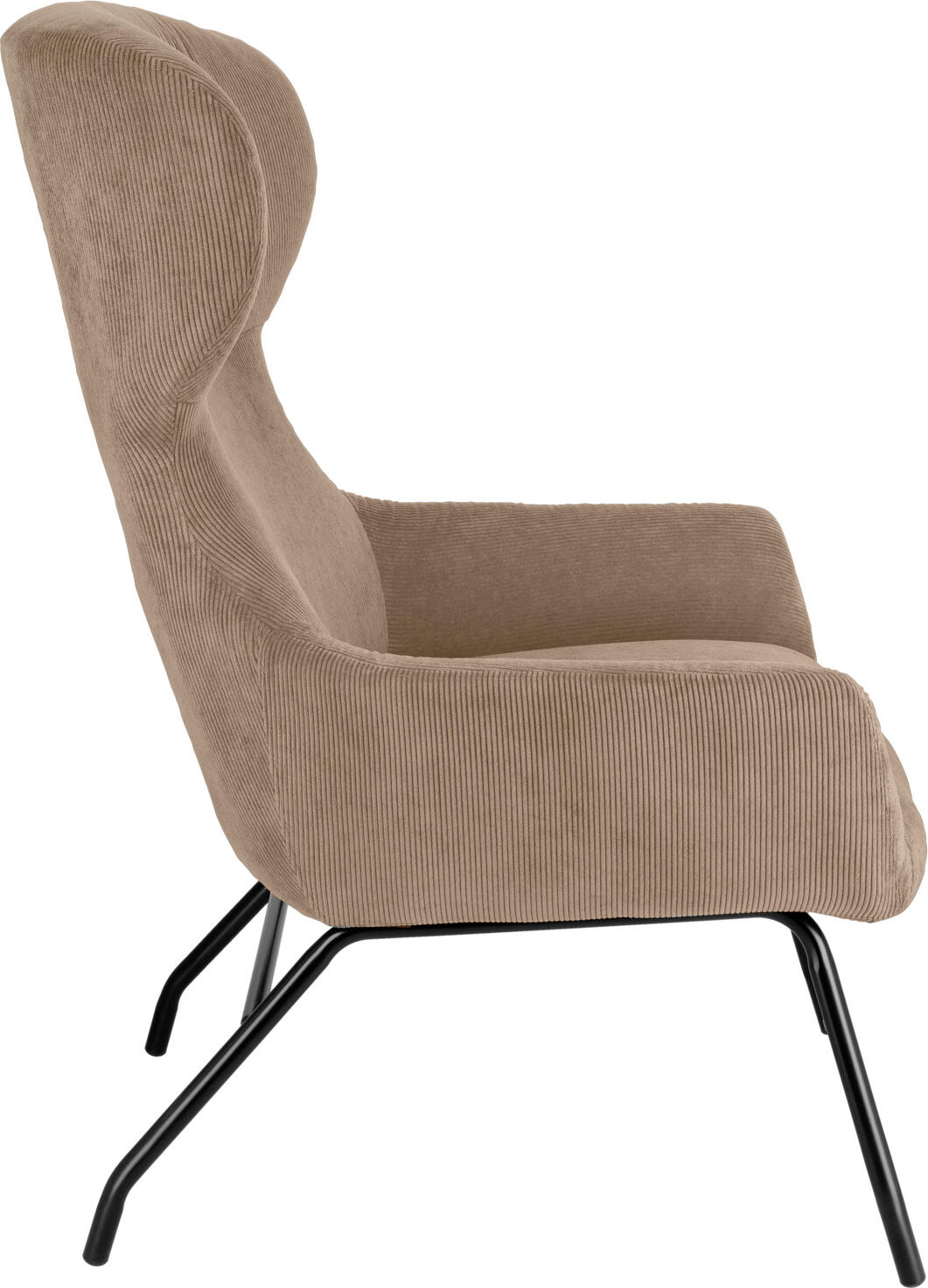 VEGA Malin Wing Chair, Taupe Corduroy Upholstery, Powder-Coated Steel Frame, 75x77x103 cm, Fire-Retardant, Classic Vintage Style