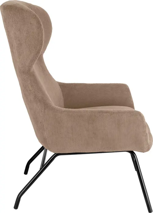 VEGA Malin Wing Chair, Taupe Corduroy Upholstery, Powder-Coated Steel Frame, 75x77x103 cm, Fire-Retardant, Classic Vintage Style