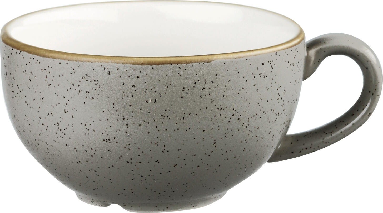 Churchill Churchill China (UK) ltd. Cappuccino cup Stonecast Peppercorn Cappuccino Tasse Stonecast Peppercorn Cappuccino cup Stonecast Peppercorn; 340 ml, 11x6.5 cm (ØxH); grey/brown; round; 12 piece / pack Cappuccino Tasse Stonecast Peppercorn; 340 ml, 11x6.5 cm (ØxH); grau/braun; rund; 12 Stück / Pack Rustic charm with an astounding effect — hand-decorated and individually inspired by the changing of the seasons, add warmth and rustic style to your table with this versatile hand-painted design, available in 15 stunning colors. Die Cappuccino Tasse für die Gastronomie Stonecast „Peppercorn“ von Churchill ist ideal für den professionellen Kaffeeservice. Als Stonecast Peppercorn Cappuccino Tasse verbindet sie modernes Design mit hoher Funktionalität. Diese Tasse für Restaurants und Cafés ist langlebig und servicegerecht.