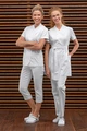 Jobeline Maila Women's Short-Sleeved Tunic, 65% Polyester 35% Cotton, Concealed Snap Button Placket, Two Front Pockets, Waisted Cut, White