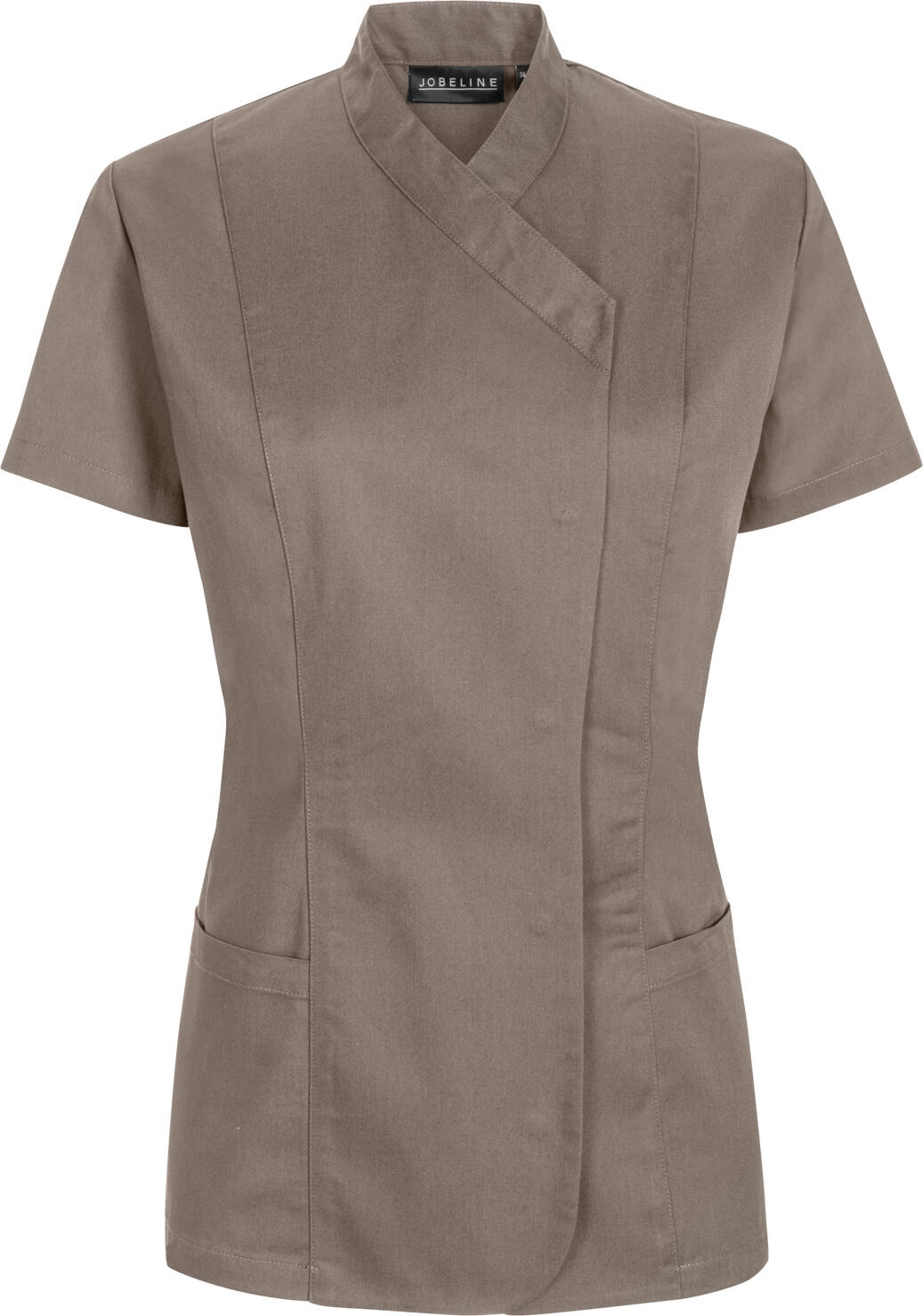 JOBELINE LUSINI Solutions GmbH Women's tunic Maila short-sleeved Damen Kasack Maila Kurzarm Women's tunic Maila short-sleeved; Size 40; taupe Damen Kasack Maila Kurzarm; Kleidergröße 40; taupe 65 % polyester, 35 % cotton. 60 °C wash. Short sleeved tunic with full-length concealed snap buttonplacket and two front pockets. With circumferential narrow piping at collar and hem. Ultra easy care. Waisted cut. Back length: 70 cm for size 36. 65 % Polyester, 35 % Baumwolle. 60°-Wäsche. Kasack für Damen mit kurzen Ärmeln, durchgehender verdeckter Druckknopfleiste und zwei aufgesetzten Taschen vorne. Mit umlaufender schmaler Paspel am Kragen und Saum. Besonders pflegeleicht. Tailliert geschnitten. Rückenlänge: 70 cm in Gr. 36