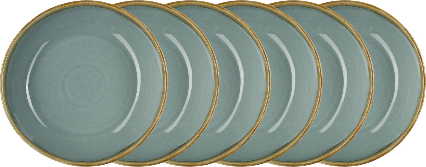 PULSIVA Glaze 2.0 Deep Plate, Glazed Porcelain, 22 cm Diameter, 900 ml Capacity, Blue with Brown Decorative Rim, Stackable, Dishwasher Safe