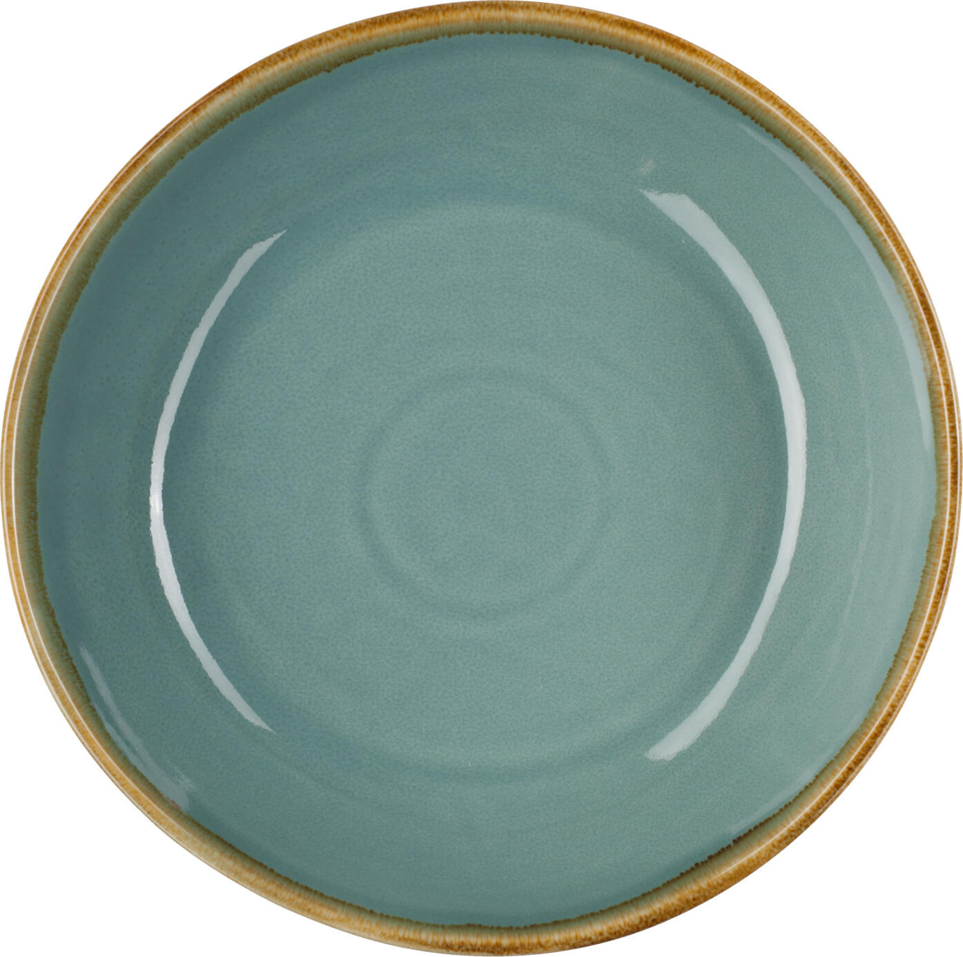 PULSIVA Glaze 2.0 Deep Plate, Glazed Porcelain, 22 cm Diameter, 900 ml Capacity, Blue with Brown Decorative Rim, Stackable, Dishwasher Safe