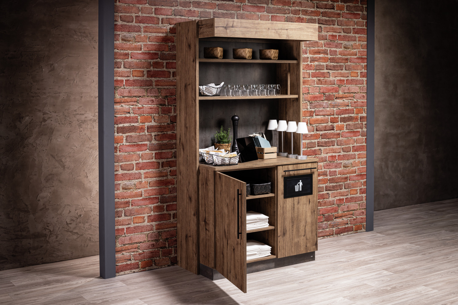 VEGA Baristo Classic Serving Station, Wood-based Panels, 115x62x216 cm, Integrated Waste Disposal, Adjustable Shelves, for Cafes and Restaurants
