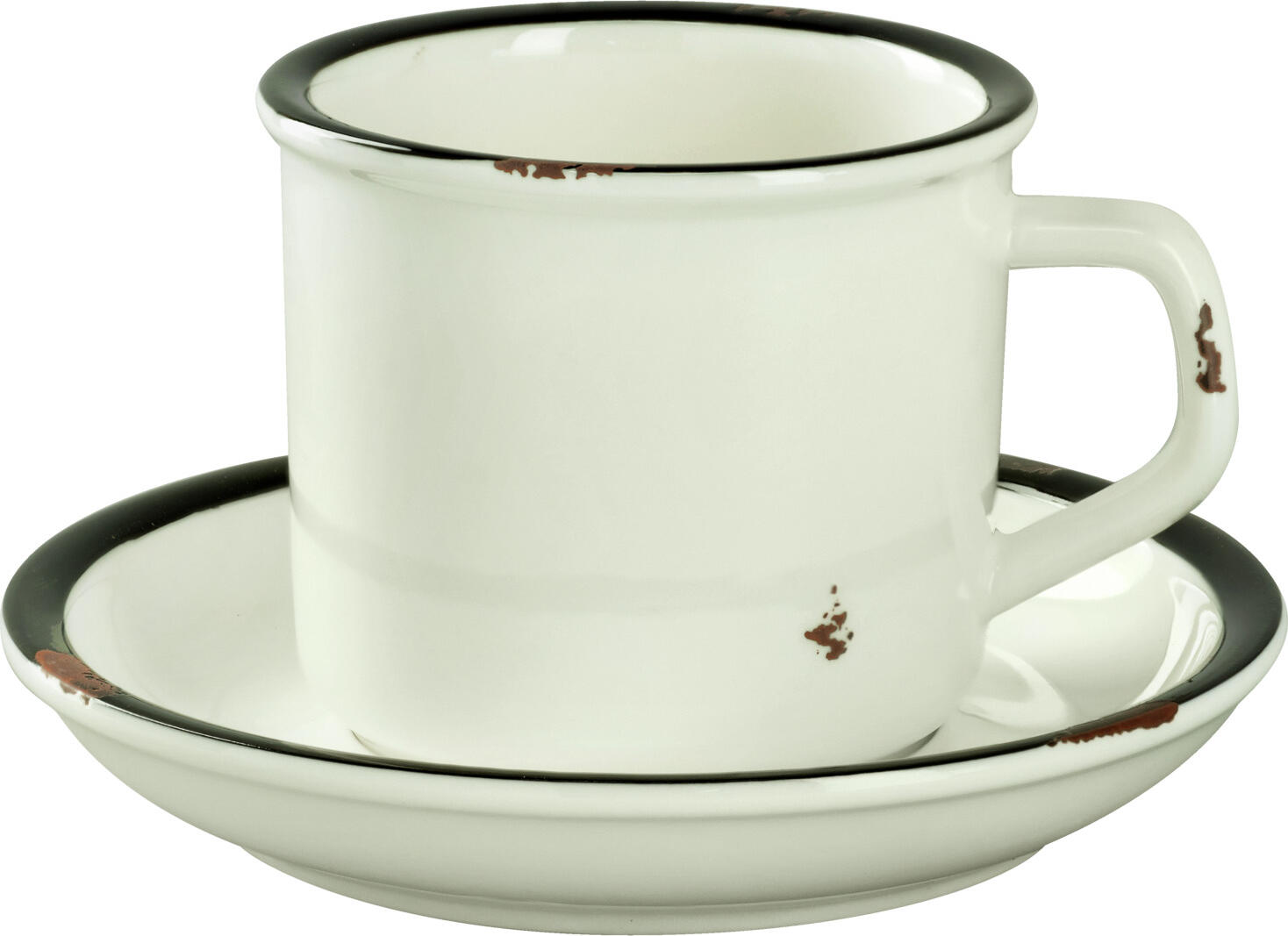 VEGA Liron Porcelain Coffee Cup Set, Round Shape, Retro Cream White with Black Rim, Dishwasher and Microwave Safe