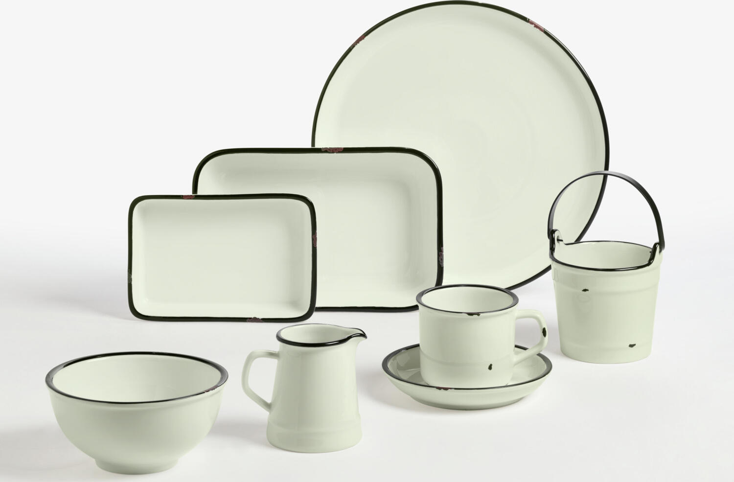 VEGA Liron Porcelain Coffee Cup Set, Round Shape, Retro Cream White with Black Rim, Dishwasher and Microwave Safe