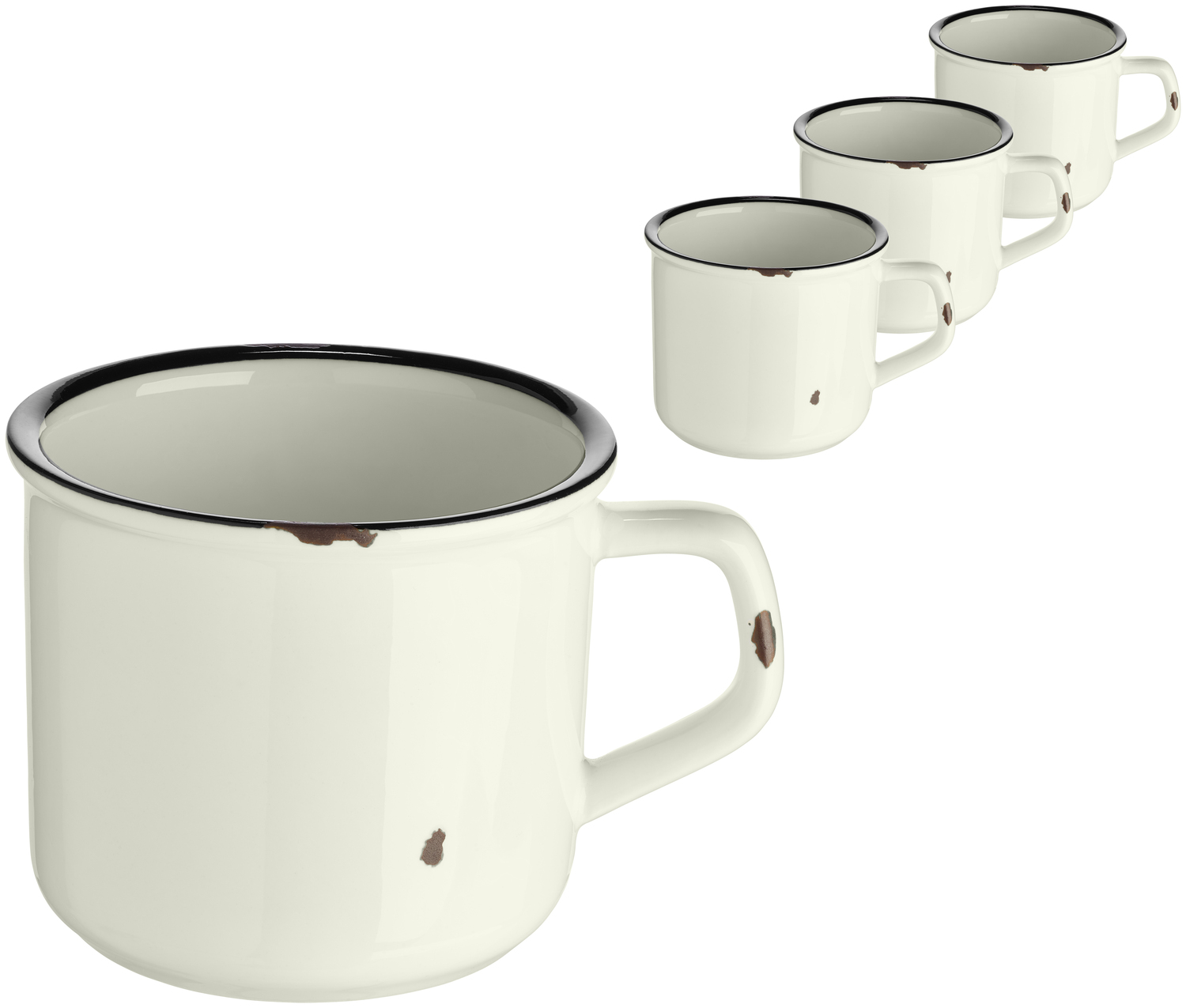 VEGA Liron Porcelain Coffee Cup Set, Round Shape, Retro Cream White with Black Rim, Dishwasher and Microwave Safe