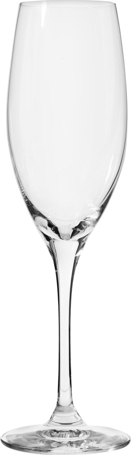VEGA LUSINI Solutions GmbH Champagne glass Chateau with filling line Champagnerglas Chateau mit Eichstrich Champagne glass Chateau with filling line; 250 ml, 4.8x21.6 cm (ØxH); transparent; 0.1 l Filling line, 6 piece / pack Champagnerglas Chateau mit Eichstrich; 250 ml, 4.8x21.6 cm (ØxH); transparent; 0.1 l Eichstrich, 6 Stück / Pack Champagne glass Chateau with calibration mark - elegant, robust and dishwasher-safe. The Chateau champagne glass combines classic design with high everyday suitability. Made from high-quality crystal glass, it impresses with its brilliant clarity, exceptional robustness and pleasantly balanced drinking comfort. The shape of the glass supports a fine perlage, allowing the champagne bubbles to unfold perfectly - for an optimum flavour experience. Thanks to the calibration mark, it is ideal for professional use in the catering trade and is perfect as a champagne glass for sparkling moments of pleasure. The glass is also dishwasher-safe, which guarantees easy and hygienic cleaning - ideal for intensive use in restaurants, hotels and bars. Champagnerglas Chateau mit Eichstrich – elegant, robust und spülmaschinenfest. Das Champagnerglas Chateau verbindet klassische Formgebung mit hoher Alltagstauglichkeit. Gefertigt aus hochwertigem Kristallglas, überzeugt es durch brillante Klarheit, außergewöhnliche Robustheit und einen angenehm ausgewogenen Trinkkomfort. Die Glasform unterstützt eine feine Perlage, sodass sich die Champagnerperlen perfekt entfalten – für ein optimales Geschmackserlebnis. Dank Eichstrich ist es ideal für den professionellen Einsatz in der Gastronomie und eignet sich perfekt als Champagnerglas für prickelnde Genussmomente. Zudem ist das Glas spülmaschinenfest, was eine einfache und hygienische Reinigung garantiert – optimal für den intensiven Gebrauch in Restaurants, Hotels und Bars.