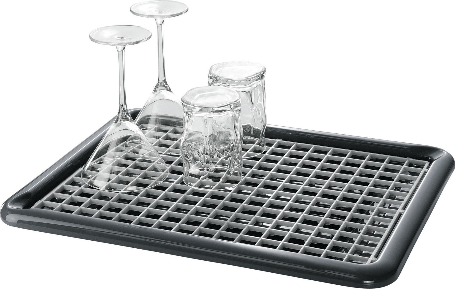Fuchs Gastronomiebedarf Aluente Glass Draining Mat, Plastic Tub with Removable Grid and Integrated Spout, 47 x 37 x 5 cm, Grey