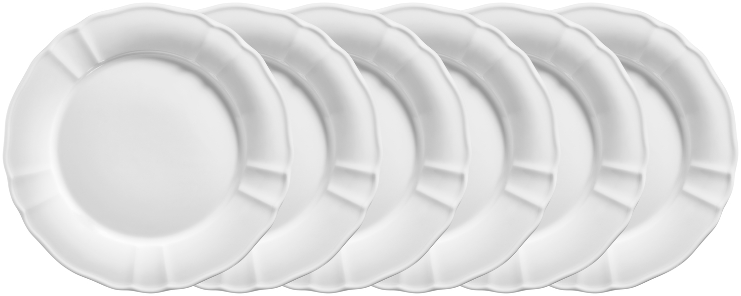 VEGA Amely White Porcelain Flat Plate, 28 cm Round Dinner Plate with Scalloped Rims and Subtle Relief, Vintage Shabby Chic Style