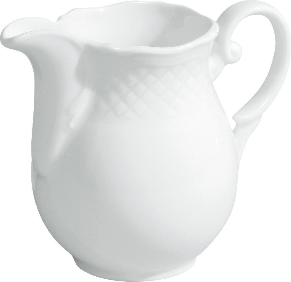 VEGA LUSINI Solutions GmbH Milk and sauce jug Zürich Milch - & Saucenkännchen Zürich Milk and sauce jug Zürich; 150 ml, 5x8.5 cm (ØxH); white; round; 6 piece / pack Milch - & Saucenkännchen Zürich; 150 ml, 5x8.5 cm (ØxH); weiß; rund; 6 Stück / Pack White porcelain jug. With classic elegant relief. Dishwasher safe and microwaveable. Weißer Gießer aus Porzellan. Mit klassisch-elegantem Relief. Spülmaschinenfest und mikrowellengeeignet.