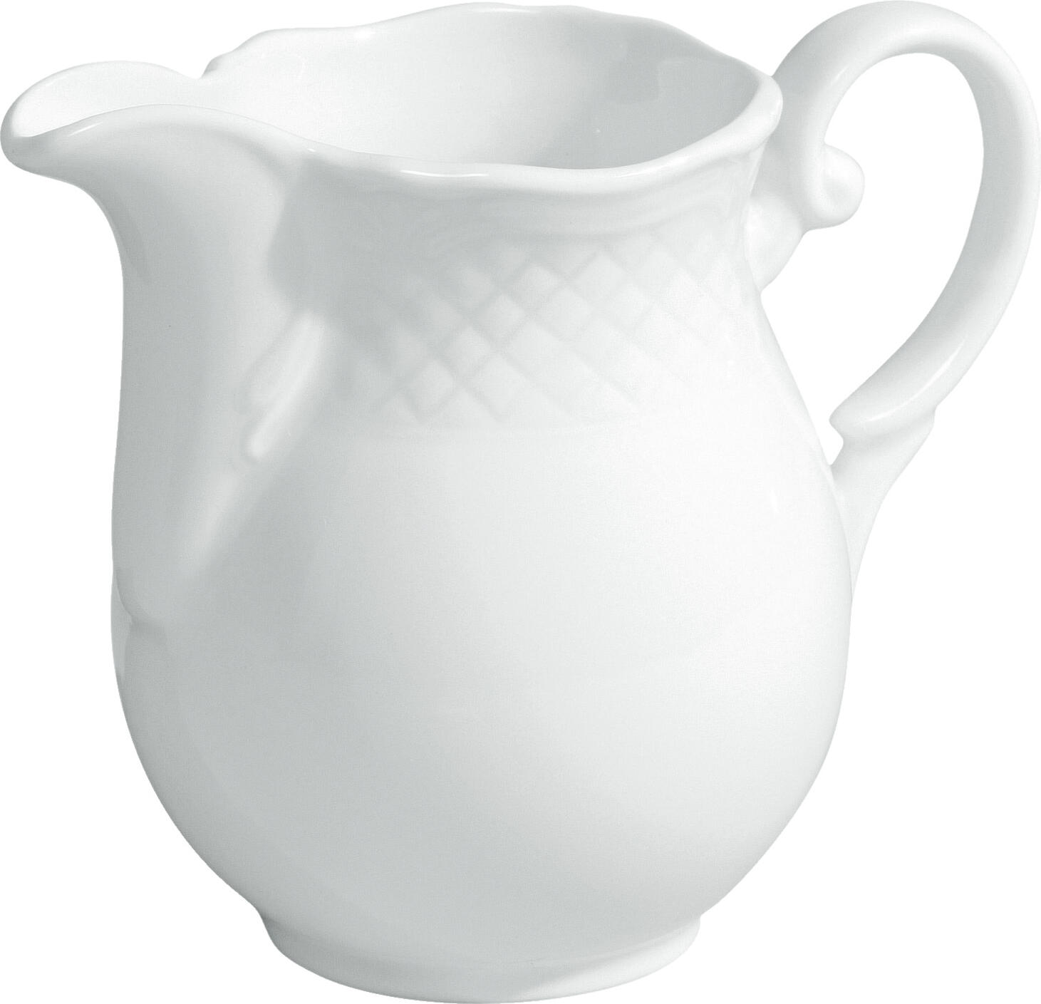 VEGA LUSINI Solutions GmbH Milk and sauce jug Zürich Milch - & Saucenkännchen Zürich Milk and sauce jug Zürich; 300 ml, 5.5x7 cm (ØxH); white; round; 6 piece / pack Milch - & Saucenkännchen Zürich; 300 ml, 5.5x7 cm (ØxH); weiß; rund; 6 Stück / Pack White porcelain jug. With classic elegant relief. Dishwasher safe and microwaveable. Weißer Gießer aus Porzellan. Mit klassisch-elegantem Relief. Spülmaschinenfest und mikrowellengeeignet.