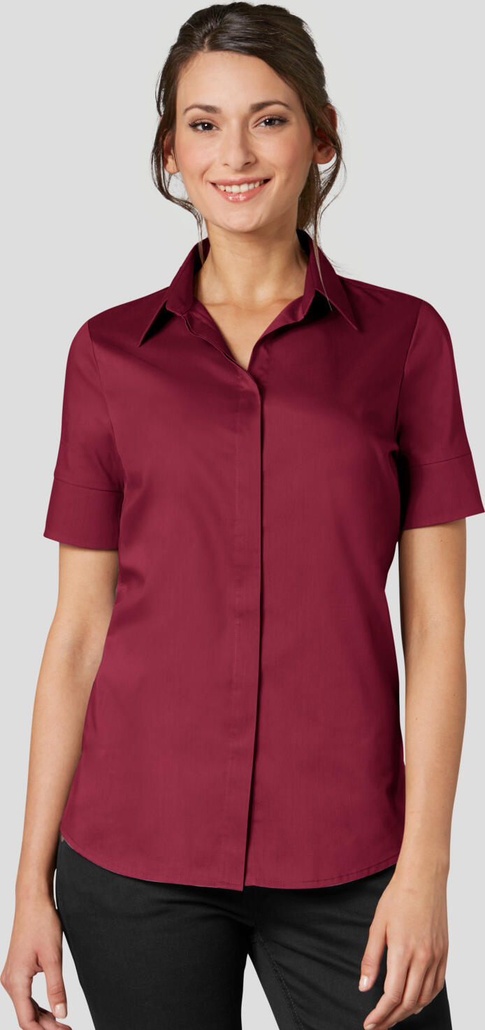 Jobeline Fiore Women's Blouse, Short Sleeve, Cotton-Polyester Blend, V-Neck, Concealed Button Placket, Easy-Care, OEKO-TEX Standard 100