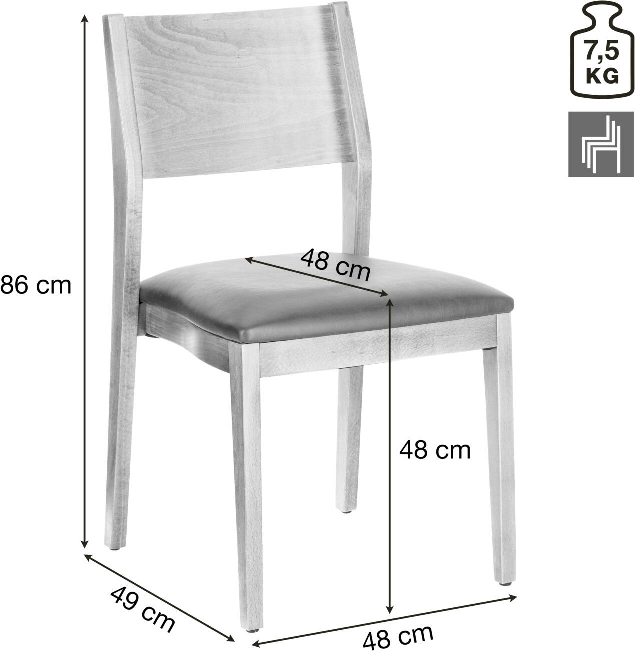 VEGA Stak Stacking Chair, Beech Wood Frame, Imitation Leather Seat, Black and Light-brown, 48x51x86 cm, Stackable up to 5, Indoor Use