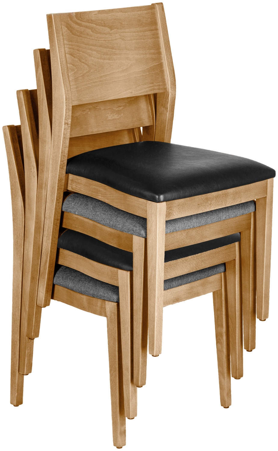 VEGA Stak Stacking Chair, Beech Wood Frame, Imitation Leather Seat, Black and Light-brown, 48x51x86 cm, Stackable up to 5, Indoor Use