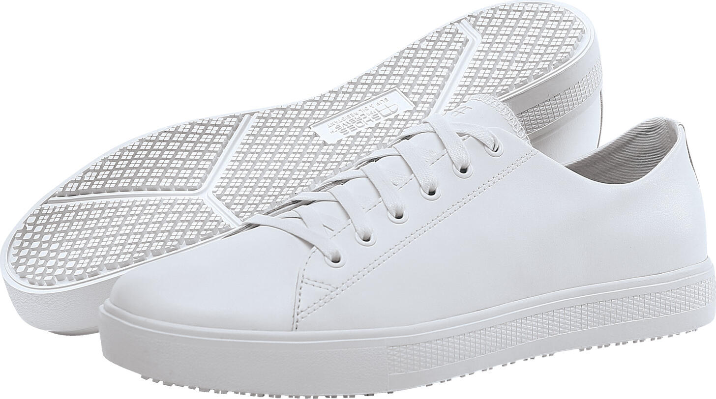 Shoes For Crews Old School Low-Rider IV Unisex Slip-Resistant Work Shoes, Water-Resistant Leather, Padded Removable Insole, White, EU 38