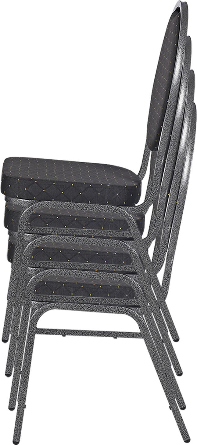 PULSIVA Event Banquet Chair, Powder-Coated Steel Frame, Hammer Finish, Black Polyester Upholstery, Stackable, EN 1021-2 Fire-Insulating, 43x57x93 cm