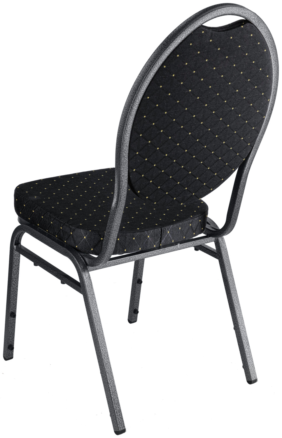 PULSIVA Event Banquet Chair, Powder-Coated Steel Frame, Hammer Finish, Black Polyester Upholstery, Stackable, EN 1021-2 Fire-Insulating, 43x57x93 cm