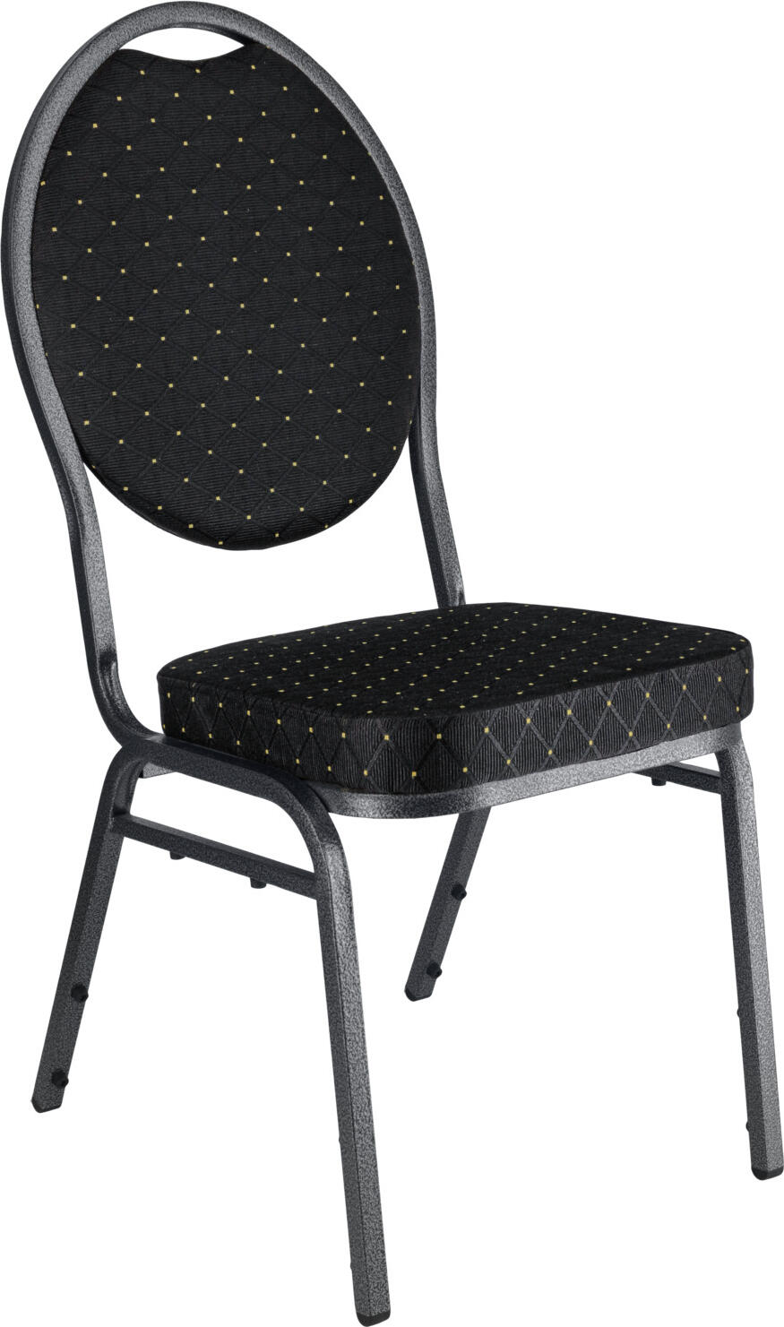 PULSIVA LUSINI Solutions GmbH Banquet chair Event Bankett Stuhl Event Banquet chair Event; 43x57x93 cm (WxDxH); seat black, base silver; 4 piece / pack Bankett Stuhl Event; 43x57x93 cm (BxTxH); Sitz schwarz, Gestell silber; 4 Stück / Pack Fire-insulating Event banquet chair with sturdy, powder-coated steel frame and polyester cover (100% polyester). The Event chair is a robust, stackable and versatile banquet chair. It is suitable as a seminar chair, conference chair, chair for dinner or gala events.  With a matching cover, the stacking chair can be transformed into an elegant seating option for banquets. The chair complies with the EN 1021-2 standard and can be stacked exactly vertically up to 19 high to save space. In hammer finish. Upholstered seat and backrest. Suitable for indoor use only. Order matching row connectors at the same time. Feuerdämmender Bankettstuhl Event mit stabilem, pulverbeschichtetem Stahlrahmen und Polyesterbezug (100 % Polyester). Der Stuhl Event ist ein robuster, stapelbarer und vielseitig einsetzbarer Bankettstuhl. Er eignet sich als Seminarstuhl, Konferenzstuhl, Stuhl für Dinner- oder Galaveranstaltungen.  Mit einer passenden Husse lässt sich der Stapelstuhl zu einer eleganten Sitzmöglichkeit für Banketts verwandeln. Der Stuhl entspricht der Norm EN 1021-2. Er lässt sich exakt senkrecht stapeln mit bis zu 19 Stück und lässt sich daher platzsparend aufräumen. In Hammerschlag-Optik. Sitzfläche und Rückenlehne gepolstert. Nur für den Innenbereich geeignet. Passenden Reihenverbinder gleich mitbestellen.