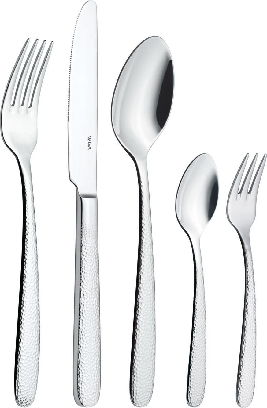 VEGA LUSINI Solutions GmbH Sample set of cutlery Martello 5-piece Mustergarnitur Besteck Martello 5-teilig Sample set of cutlery Martello 5-piece; silver, handle silver Mustergarnitur Besteck Martello 5-teilig; silber, Griff silber Take advantage of our sample service. The following samples are included: Table spoon Table fork Table knife 13/0 Coffee spoon Cake fork Sample items are priced with a nominal fee, if you are not satisfied we will refund the nominal fee. Please contact our customer service for this. Nutzen Sie unseren Musterservice. Folgende Muster sind enthalten: Menülöffel Menügabel Menümesser 13/0 Kaffeelöffel Kuchengabel Musterartikel sind mit einer Schutzgebühr bepreist, bei Nichtgefallen erstatten wir Ihnen die Schutzgebühr zurück. Bitte nehmen Sie hierzu Kontakt zu unserem Kundenservice auf.
