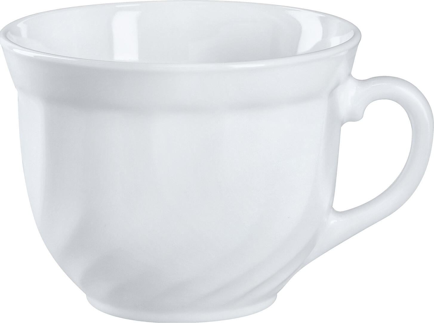 Arcoroc Arc France SAS Coffee cup Trianon Kaffeetasse Trianon Coffee cup Trianon; 220 ml, 8.7x6.6 cm (ØxH); white; round; 6 piece / pack Kaffeetasse Trianon; 220 ml, 8.7x6.6 cm (ØxH); weiß; rund; 6 Stück / Pack Classic white crockery made of tempered opal glass, particularly robust and shockproof. With relief on the rim. The rim width of the plate Ø 19 cm is approx. 3,5 cm. All parts of the series except coffee cup and mug are stackable. All parts are microwaveable and dishwasher safe. Weight plate Ø 19 cm approx. 240 g. Kaffee-Obertasse aus gehärtetem Opalglas mit feinem Relief. Besonders robust und stoßfest. Stapelbar, spülmaschinenfest und mikrowellengeeignet.