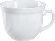 Arcoroc Arc France SAS Coffee cup Trianon Kaffeetasse Trianon Coffee cup Trianon; 220 ml, 8.7x6.6 cm (ØxH); white; round; 6 piece / pack Kaffeetasse Trianon; 220 ml, 8.7x6.6 cm (ØxH); weiß; rund; 6 Stück / Pack Classic white crockery made of tempered opal glass, particularly robust and shockproof. With relief on the rim. The rim width of the plate Ø 19 cm is approx. 3,5 cm. All parts of the series except coffee cup and mug are stackable. All parts are microwaveable and dishwasher safe. Weight plate Ø 19 cm approx. 240 g. Kaffee-Obertasse aus gehärtetem Opalglas mit feinem Relief. Besonders robust und stoßfest. Stapelbar, spülmaschinenfest und mikrowellengeeignet.