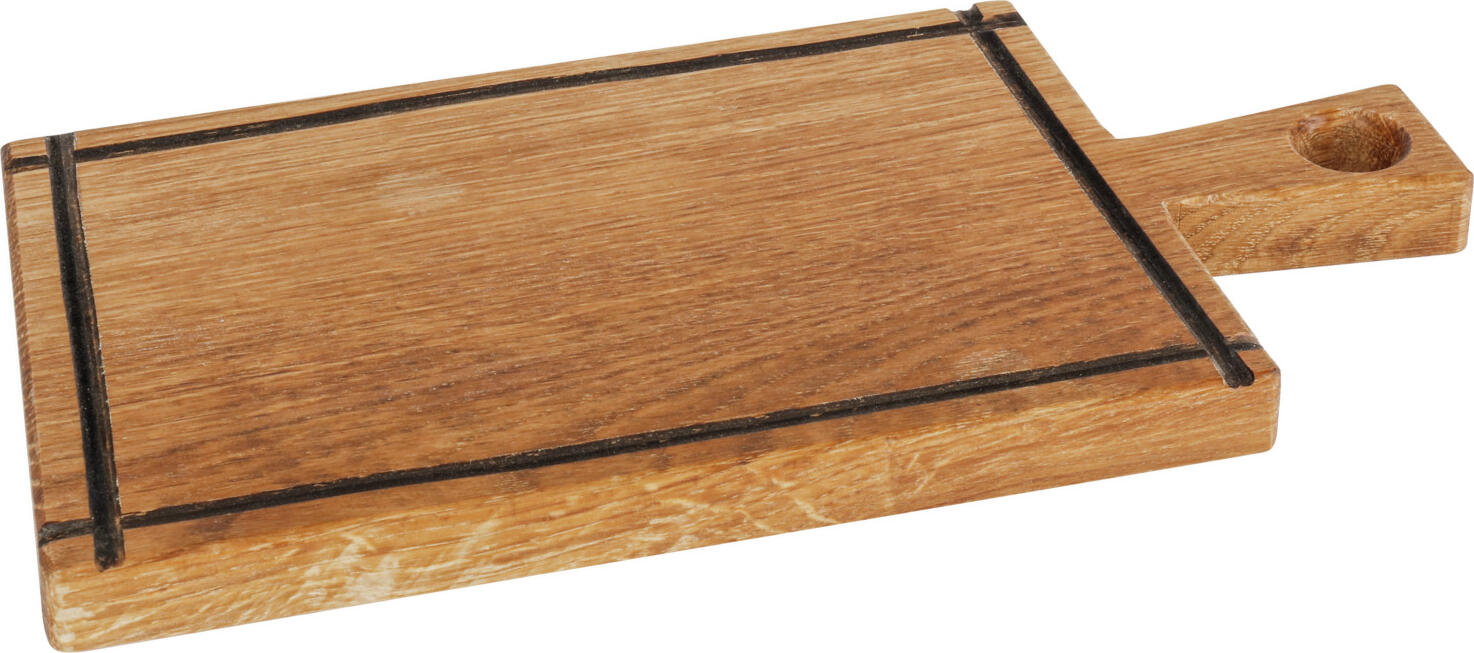 VEGA LUSINI Solutions GmbH Serving board Orba Servierbrett Orba Serving board Orba; 23.5x15x2 cm (LxWxH); oak; rectangular Servierbrett Orba; 23.5x15x2 cm (LxBxH); eiche; rechteckig Wooden board made of oiled oak wood with handle. The punched hole helps to hang the board. All dimensions are measured without handles. Food safe. Not suitable for dishwasher. Speisenbrett aus geöltem Eichenholz mit Griff. Das eingestanzte Loch hilft beim Aufhängen des Brettes. Alle Abmessungen sind ohne Griffe gemessen. Lebensmittelecht. Nicht spülmaschinengeeignet.