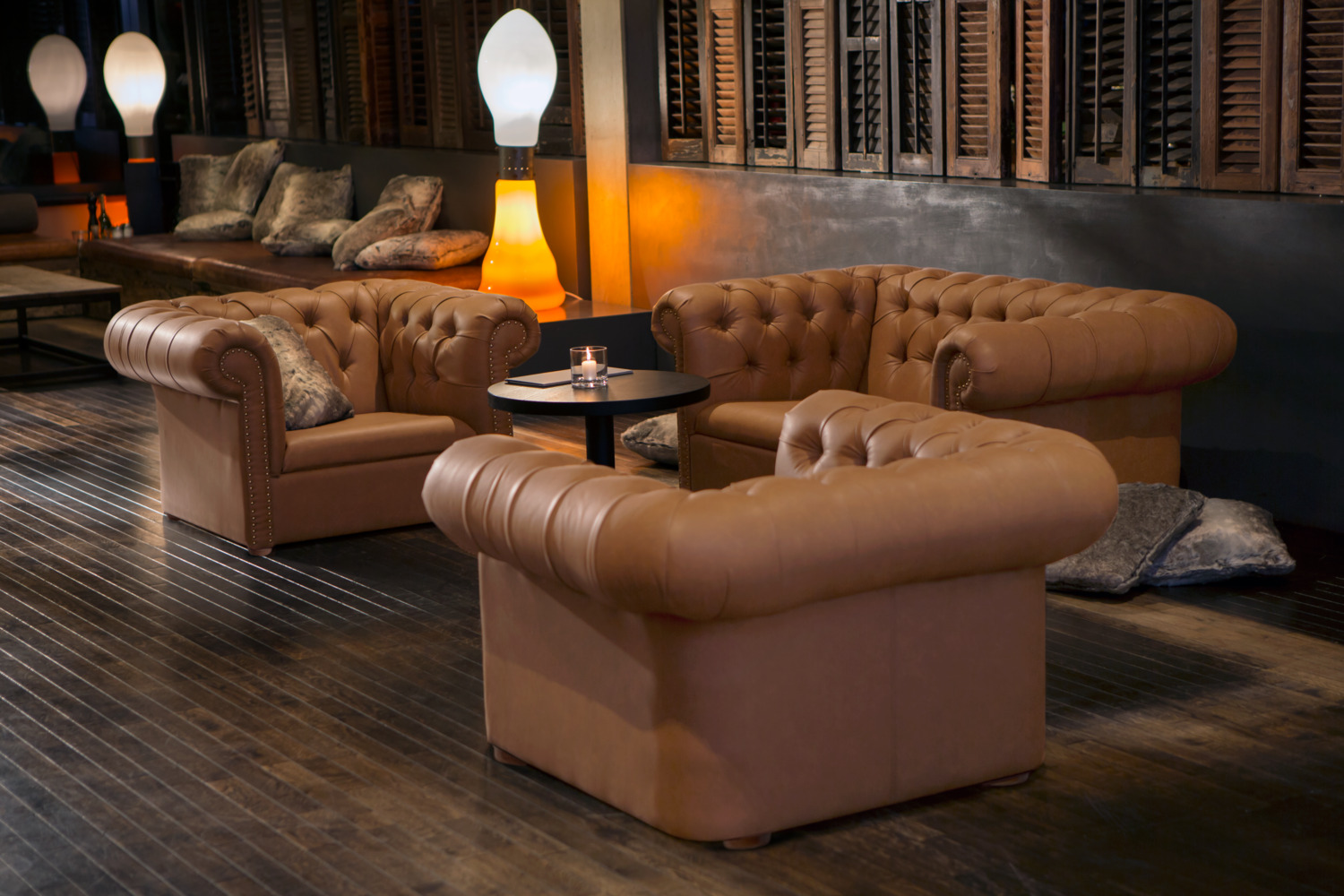 VEGA Chesterfield Armchair, Brown Imitation Leather, Handmade Button Pulls, Rivet Decoration, Beech Wood Legs, Fire Retardant, 114x97x72.5 cm