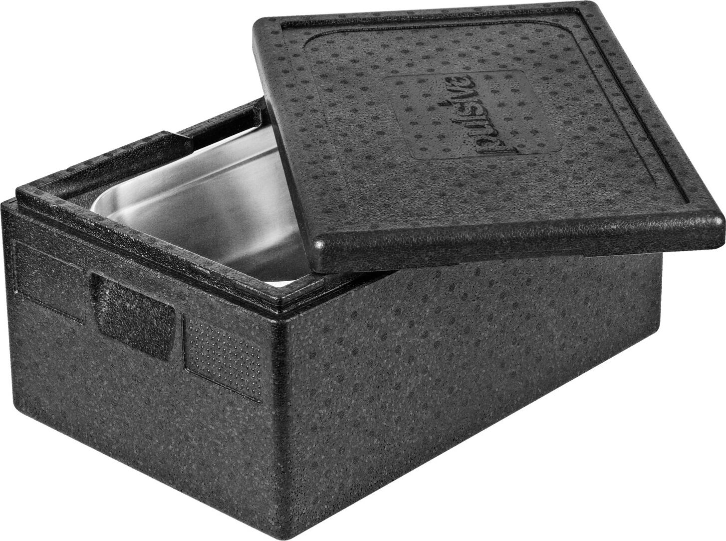 Cutie termica Pulsiva Thermo box 1/1 GN Eco, 30L, cu capac, plastic EPP negru, 60x40x23 cm, -40 pana la +120 °C, reciclabila